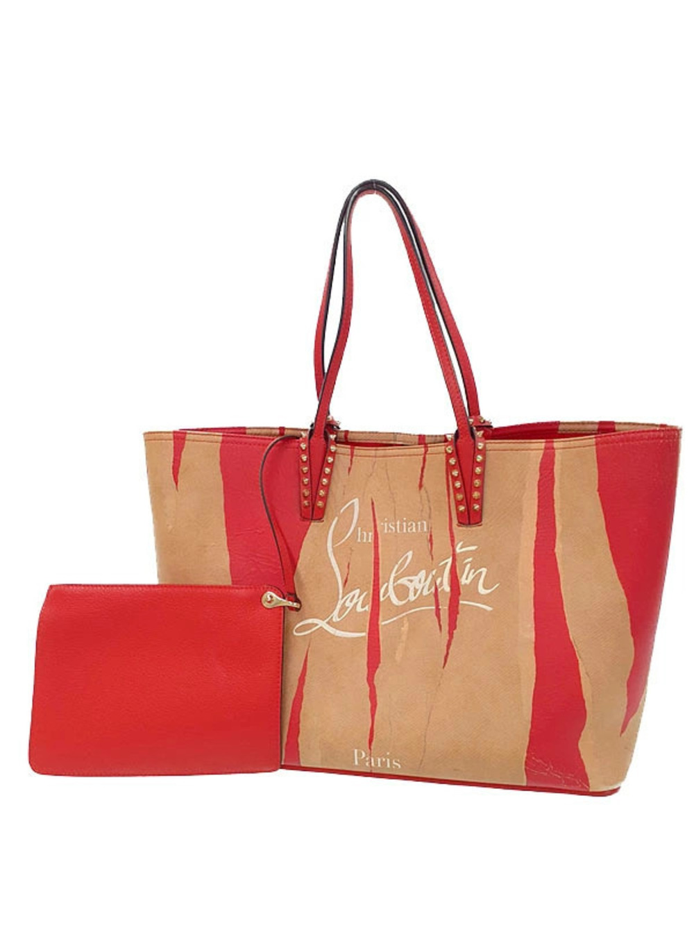 Christian Louboutin CABATA Tote Bag Leather Stud Black Red